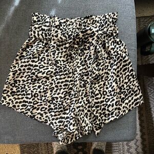SHEIN Black and Tan Leopard High Waist Tie front silky Shorts